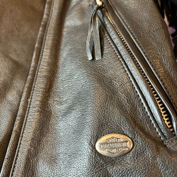 Harley Davidson Leather Jacket Women S Black Zipper Fringe Grunge Moto Mint - Picture 12 of 16